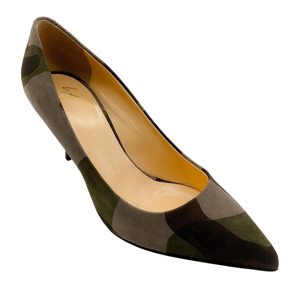 GIUSEPPE ZANOTTI GREEN CAMO SUEDE PUMPS - Picture 1 of 9